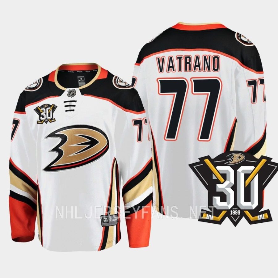 anaheim ducks frank vatrano 30th anniversary 2023 24 away jersey white