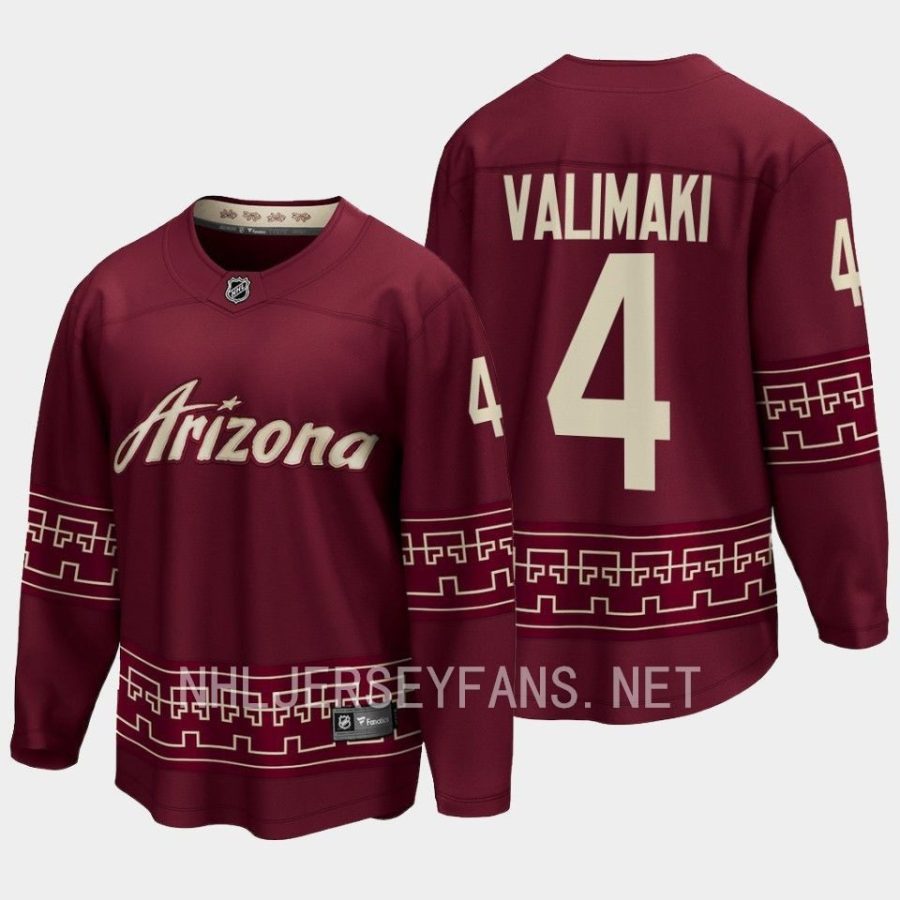 arizona coyotes juuso valimaki desert night alternate 2022 23 premier breakaway jersey garnet