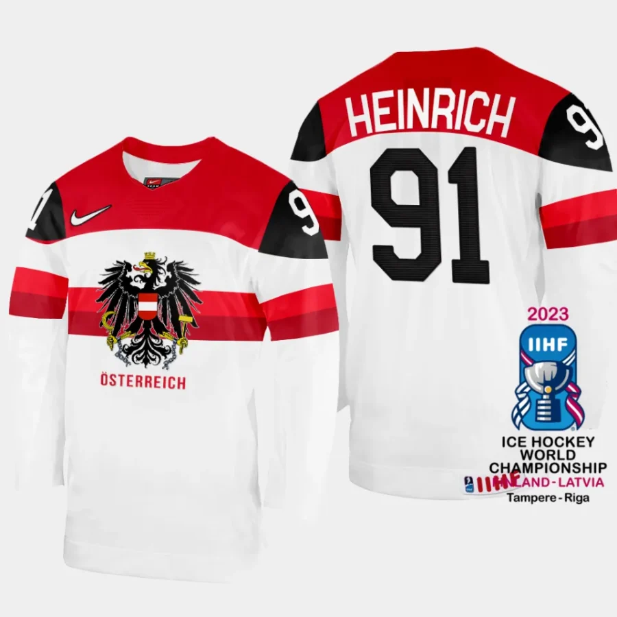 australia hockey dominique heinrich 2023 iihf world championship home jersey white