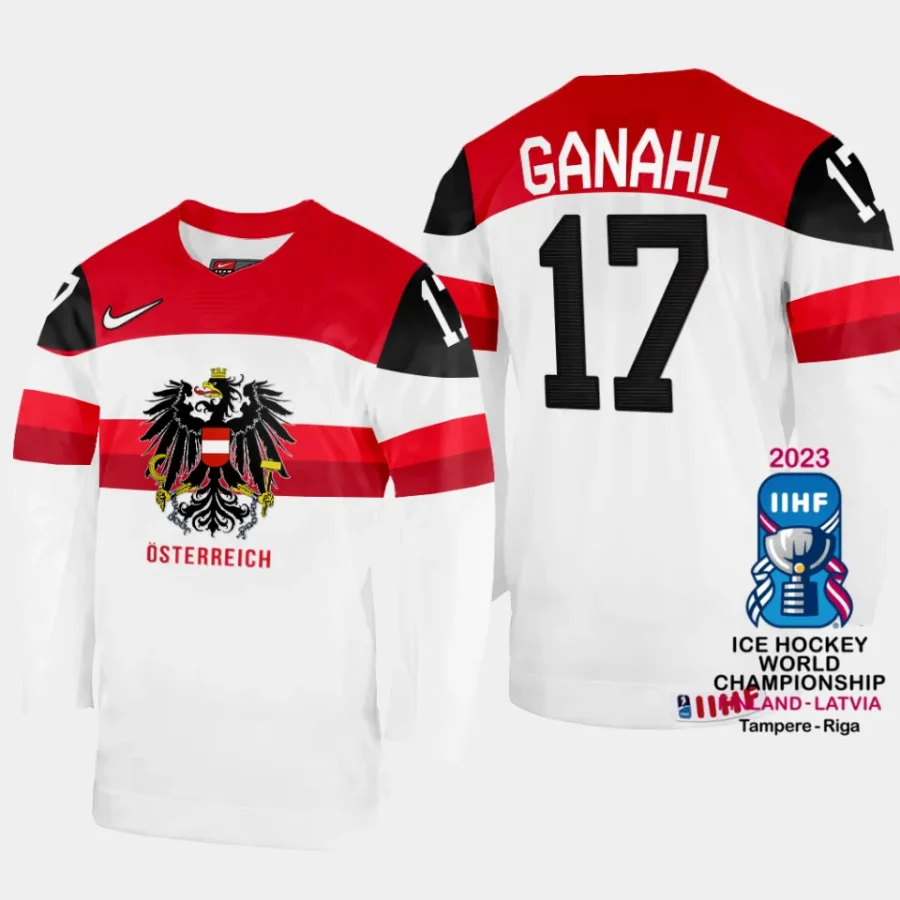 australia hockey manuel ganahl 2023 iihf world championship home jersey white