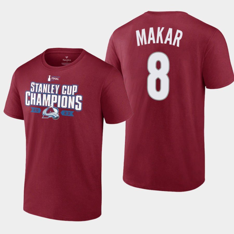 avalanche cale makar burgundy 2022 stanley cup champions t shirt