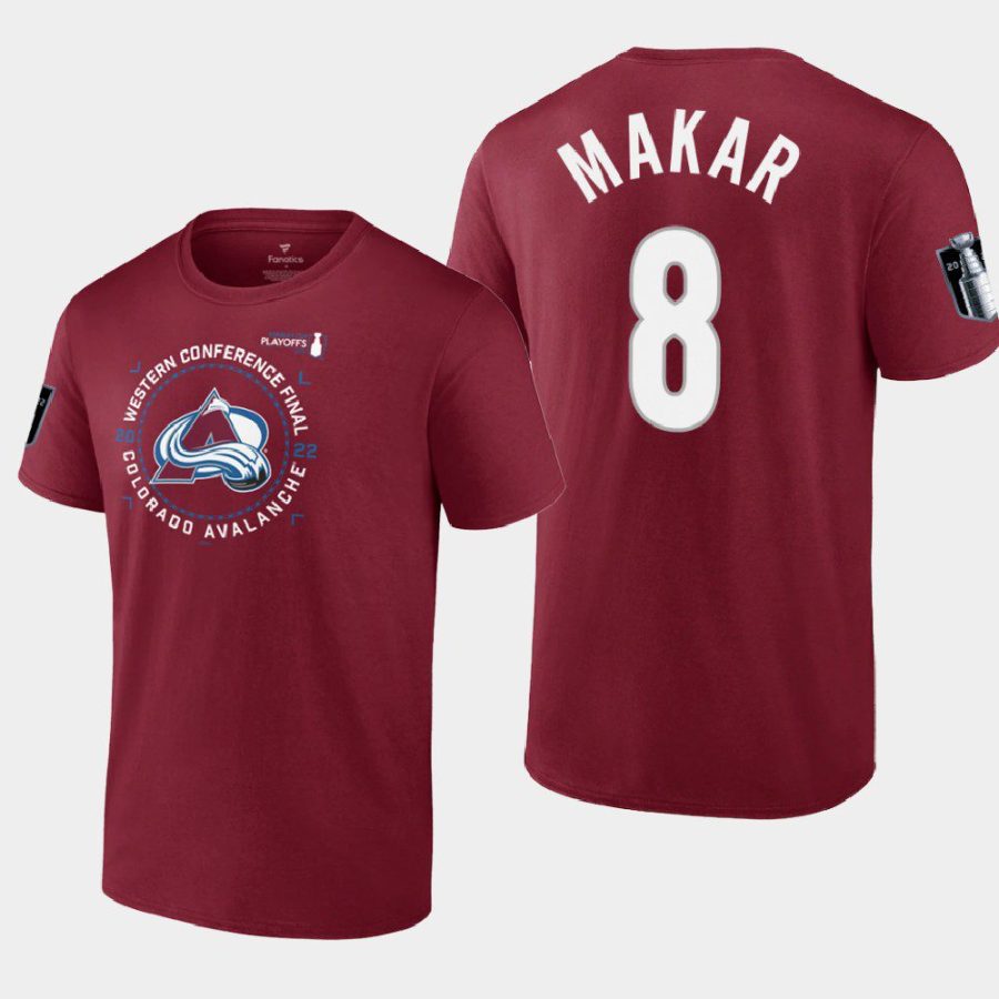 avalanche cale makar burgundy western finals 2022 stanley cup playoffs tee