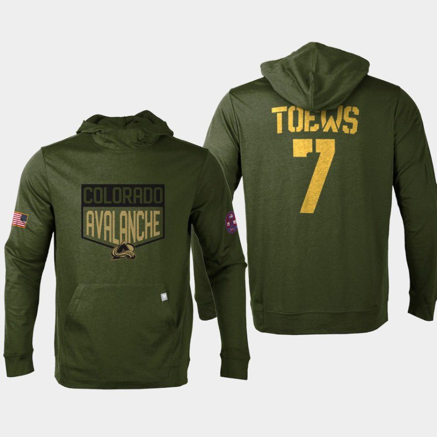 avalanche devon toews olive 2022 salute to service levelwear hoodie