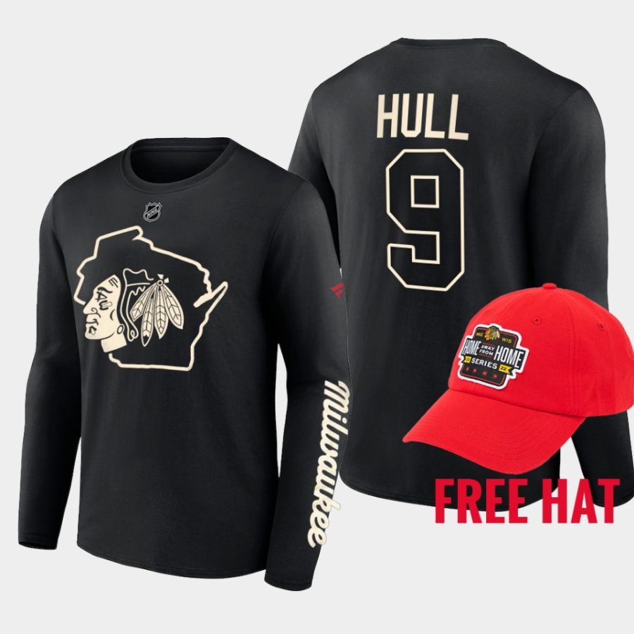 blackhawks bobby hull black milwaukee home away from home hat t shirt