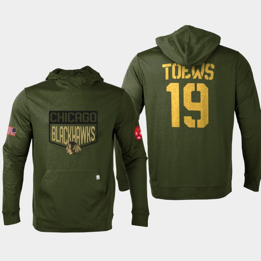 blackhawks jonathan toews olive 2022 salute to service levelwear hoodie