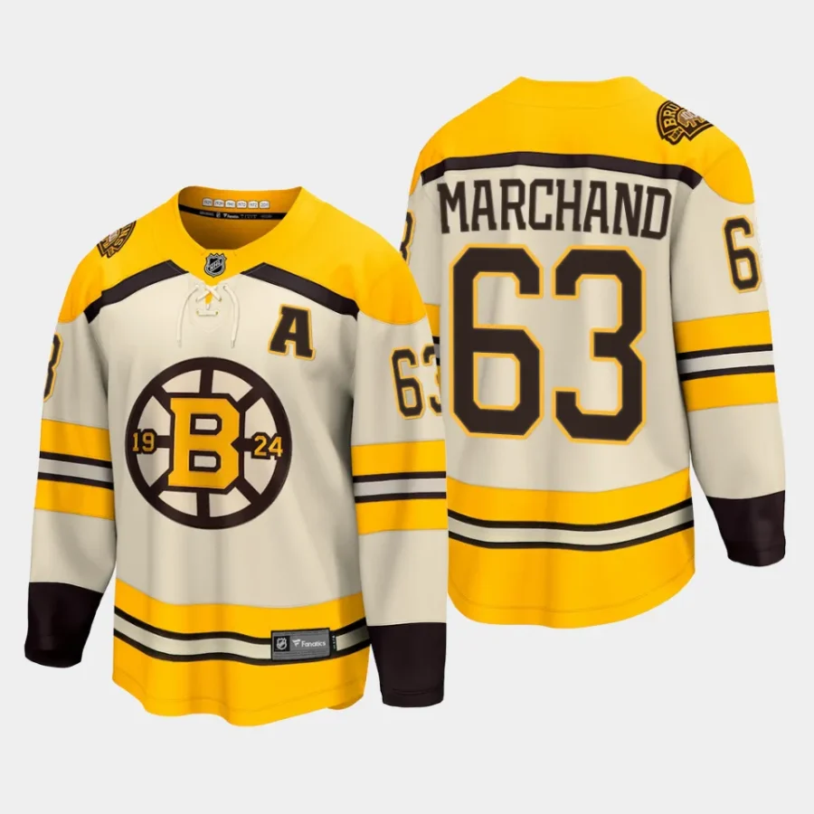 boston bruins brad marchand 100th anniversary 2023 24 premier breakaway player jersey cream