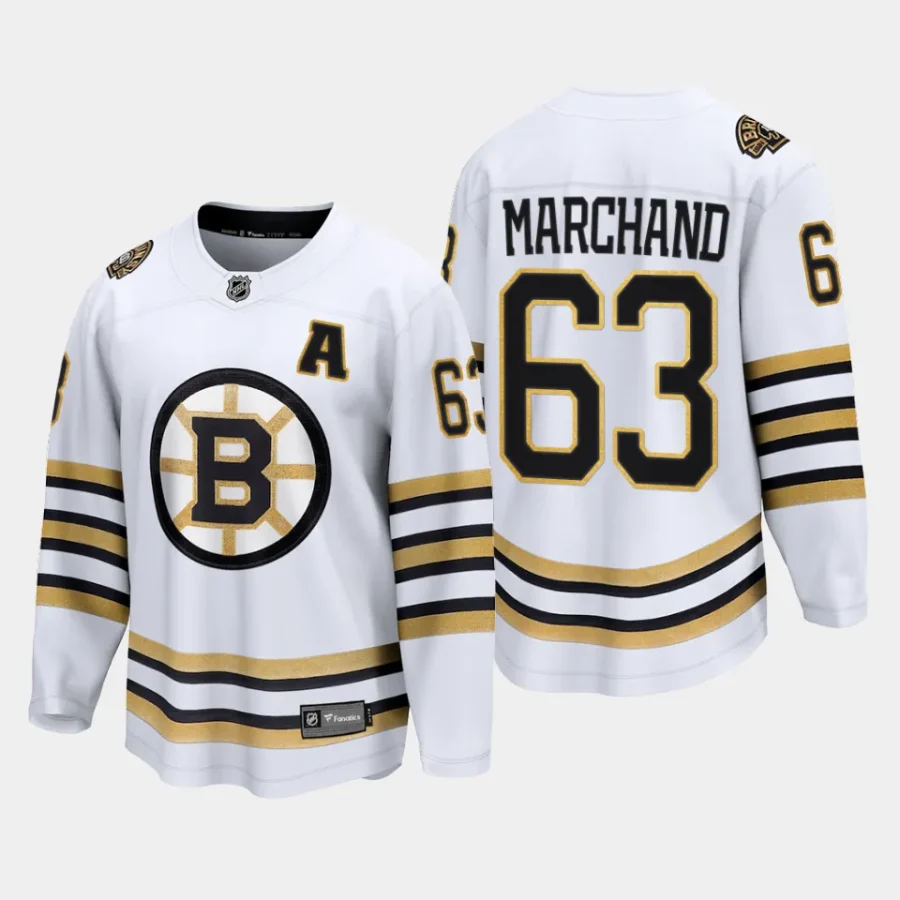 boston bruins brad marchand 100th anniversary 2023 24 premier breakaway player jersey white