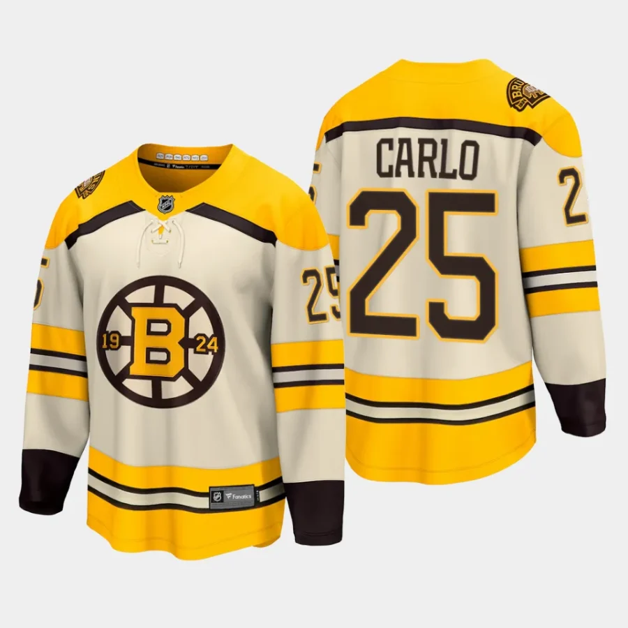 boston bruins brandon carlo 100th anniversary 2023 24 premier breakaway player jersey cream