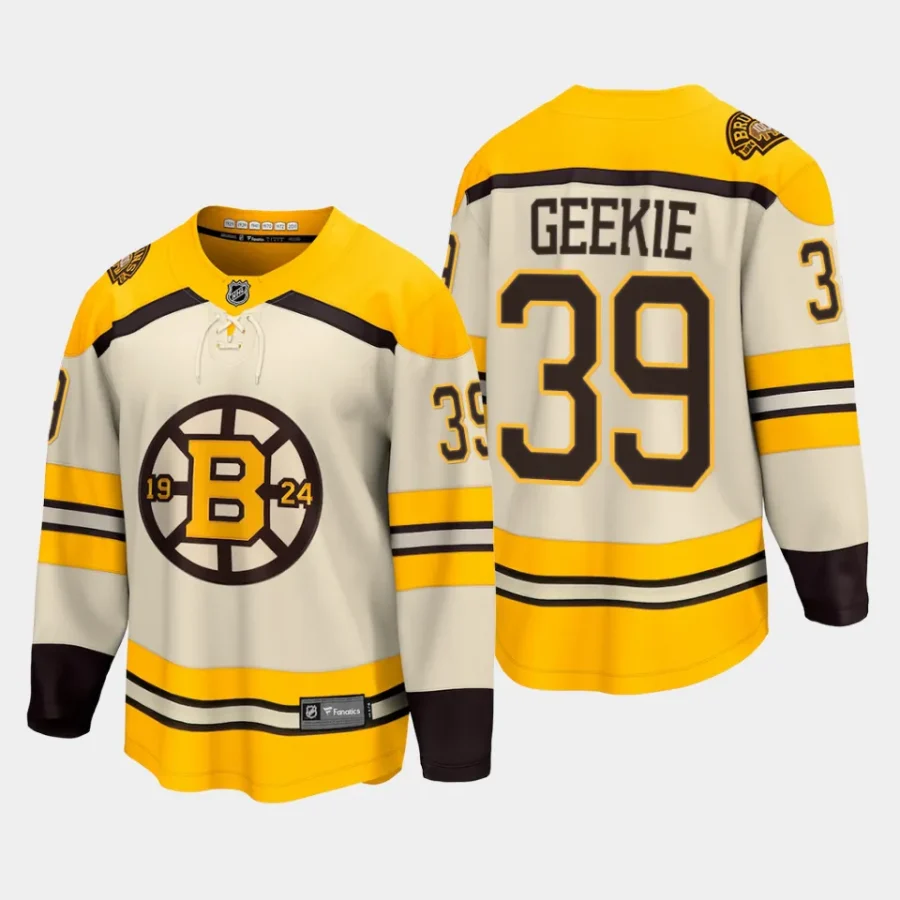 boston bruins morgan geekie 100th anniversary 2023 24 premier breakaway player jersey cream