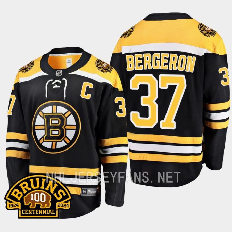 boston bruins patrice bergeron 100th centennial 2023 24 home jersey black