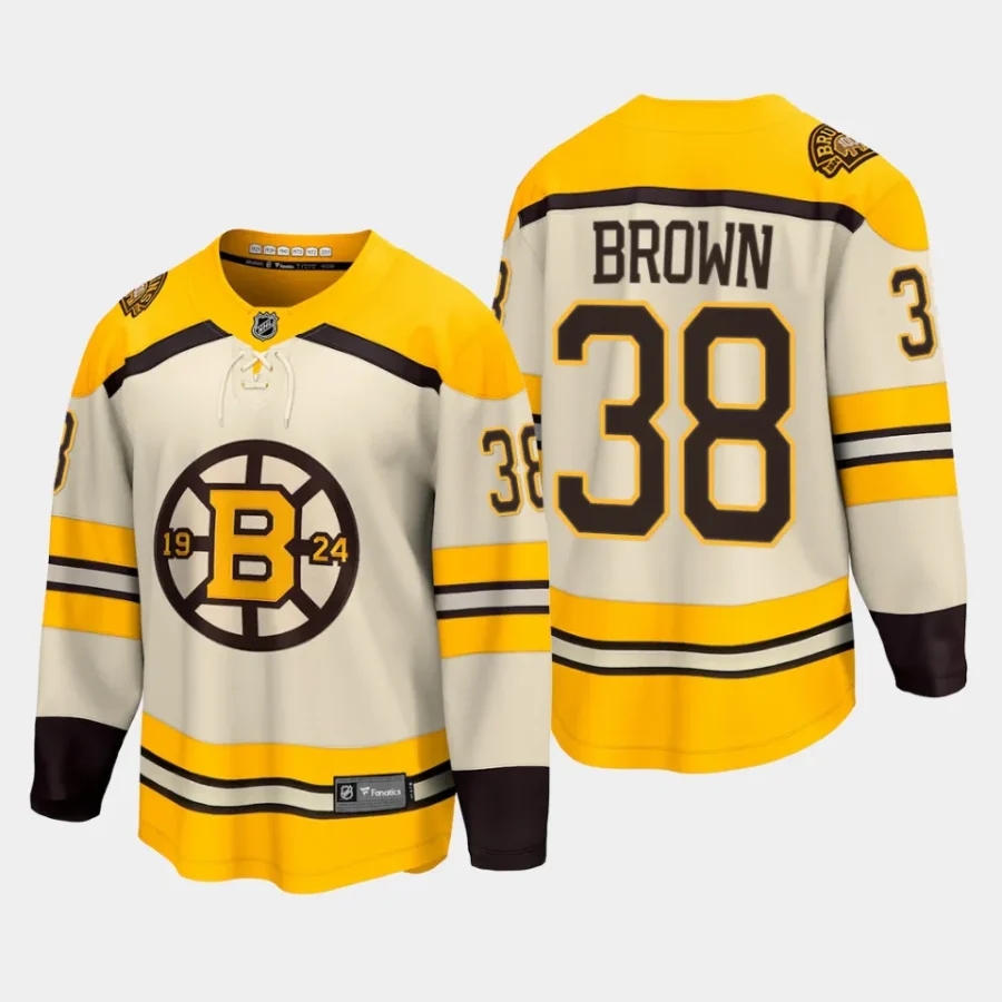 boston bruins patrick brown 100th anniversary 2023 24 premier breakaway player jersey cream