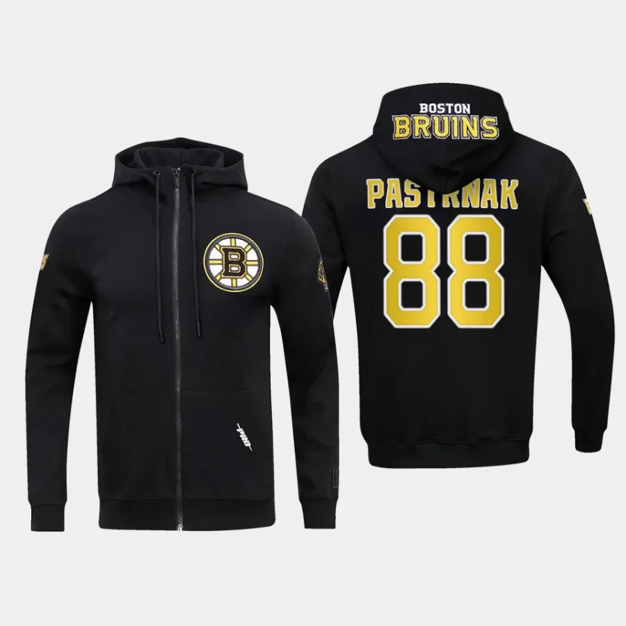 bruins david pastrnak black classic chenille full zip jacket hoodie