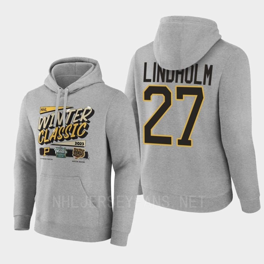 bruins hampus lindholm grey 2023 winter classic matchup hoodie