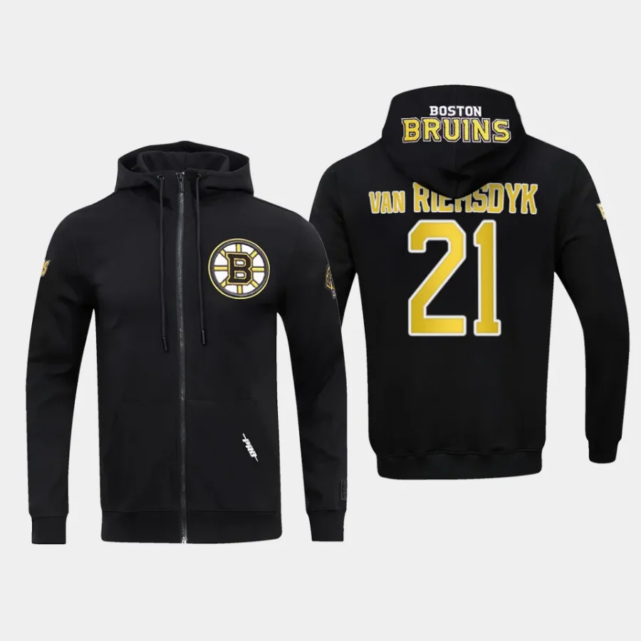 bruins james van riemsdyk black classic chenille full zip jacket hoodie