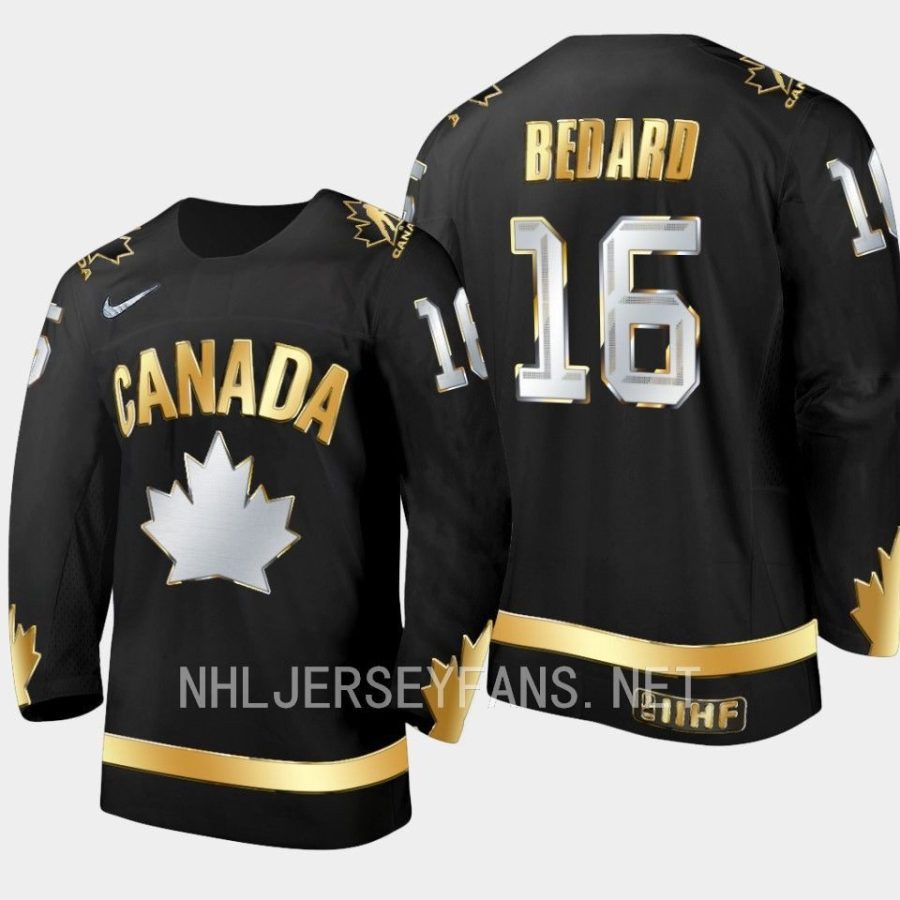 canada connor bedard 20x iihf world junior gold jersey black