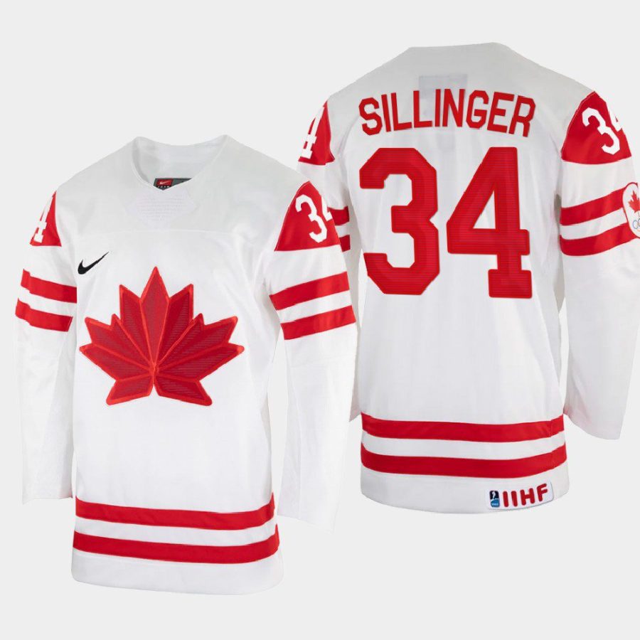 canada hockey cole sillinger 2022 iihf world championship home jersey white