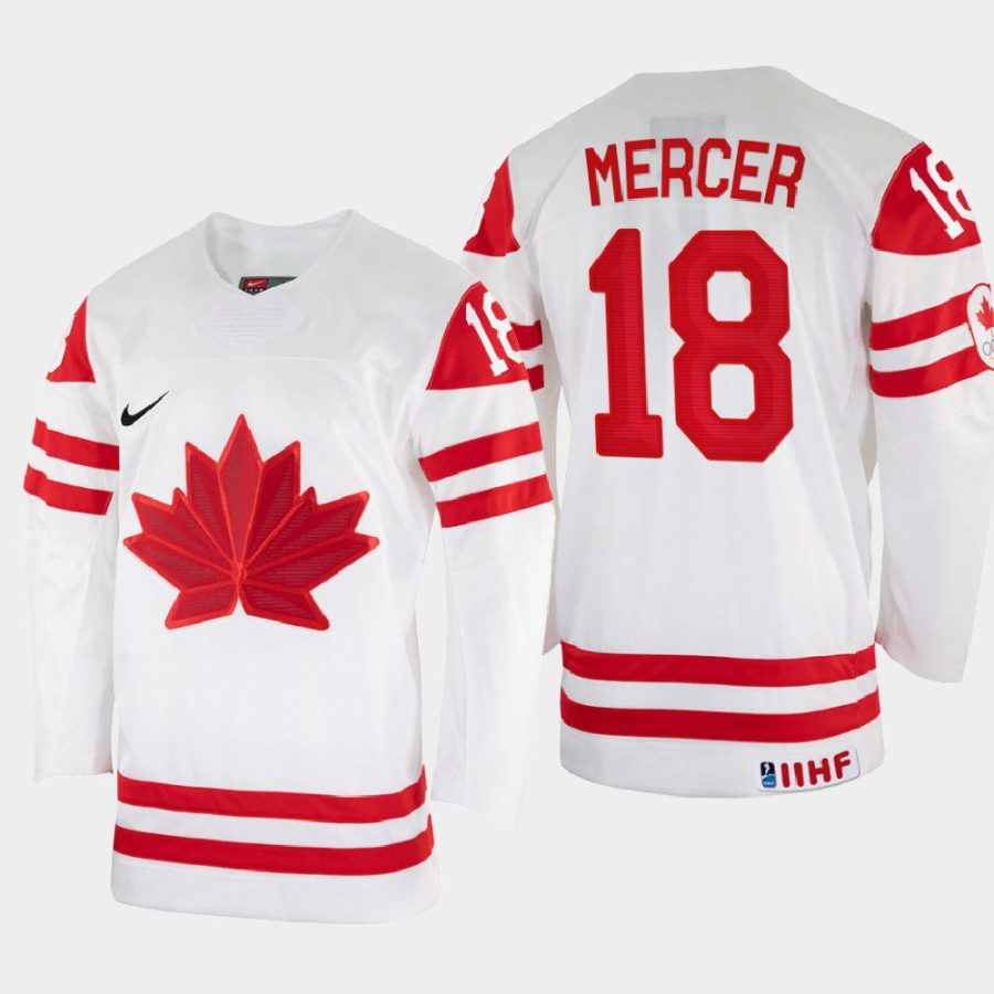 canada hockey dawson mercer 2022 iihf world championship home jersey white