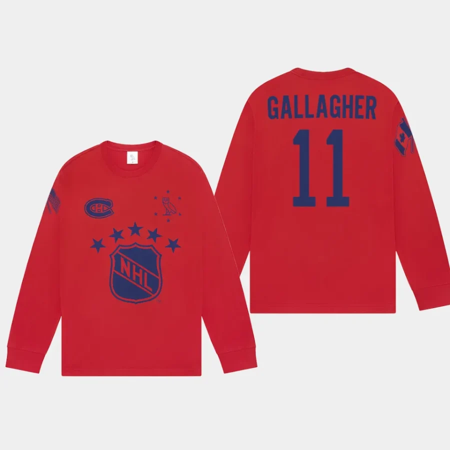 canadiens brendan gallagher red long sleeve ovo x nhl t shirt