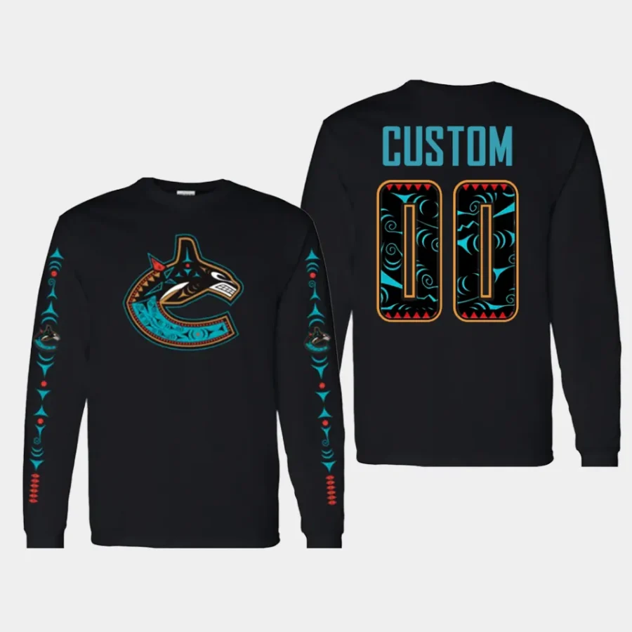 canucks custom black first nations 2023 long sleeve t shirt