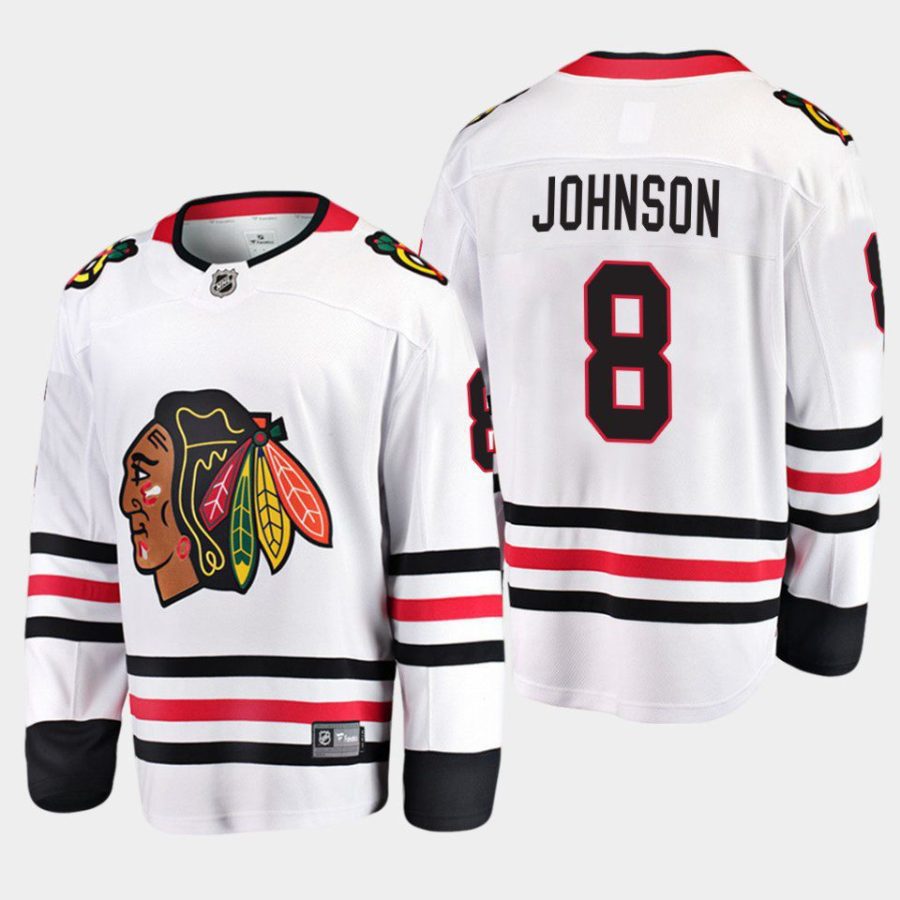 chicago blackhawks jack johnson away breakaway player jersey white