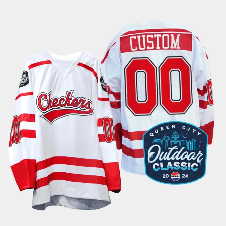 custom charlotte checkers white 2024 queen city outdoor classic ahl replica jersey