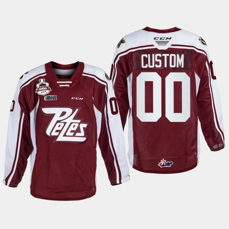 custom peterborough petes maroon 2023 ohl champions memorial cup jersey