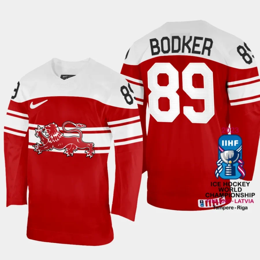 denmark hcokey mikkel bodker 2023 iihf world championship away jersey red