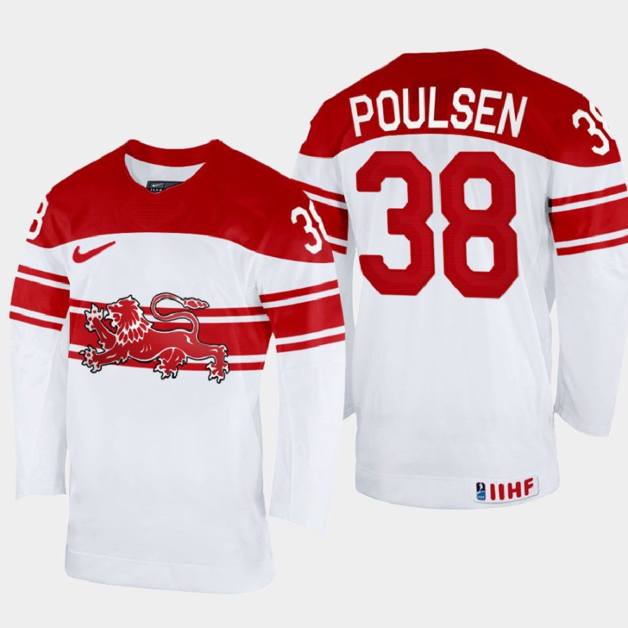 denmark hockey morten poulsen 2022 iihf world championship home jersey white