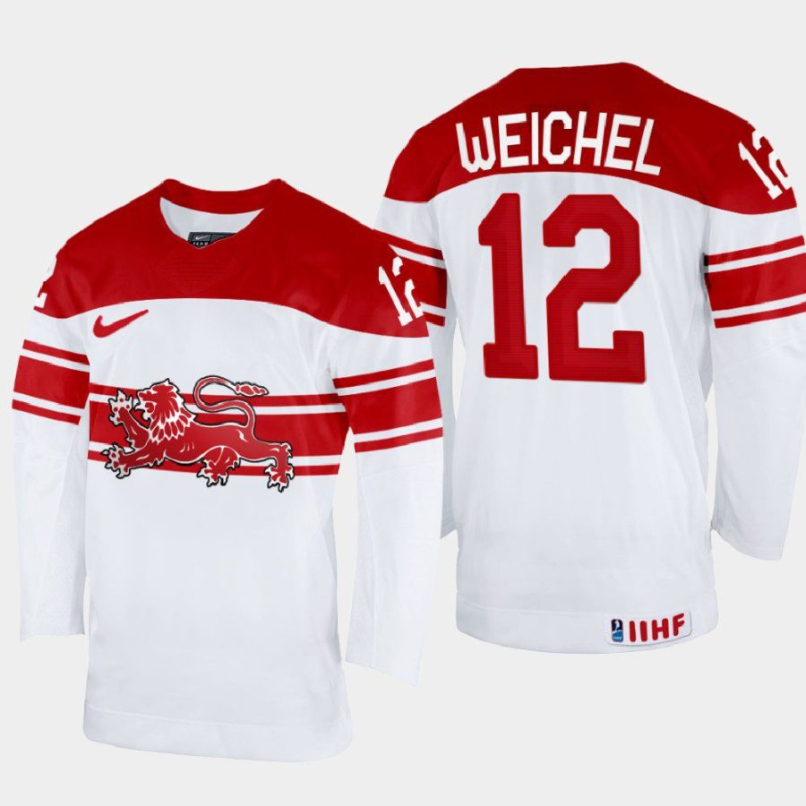 denmark hockey nicolai weichel 2022 iihf world championship home jersey white