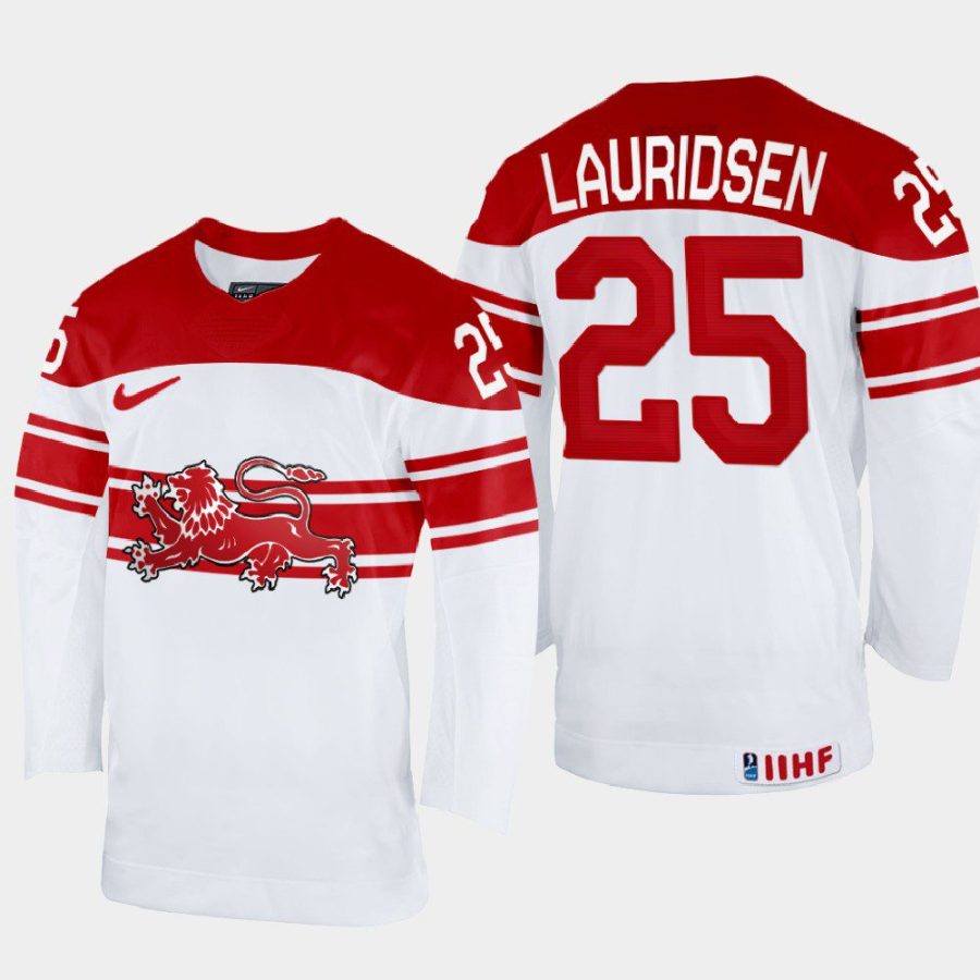 denmark hockey oliver lauridsen 2022 iihf world championship home jersey white