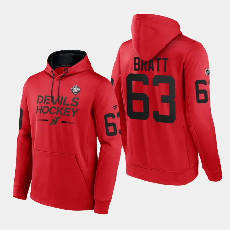 devils jesper bratt red 2024 nhl stadium series authentic pro hoodie