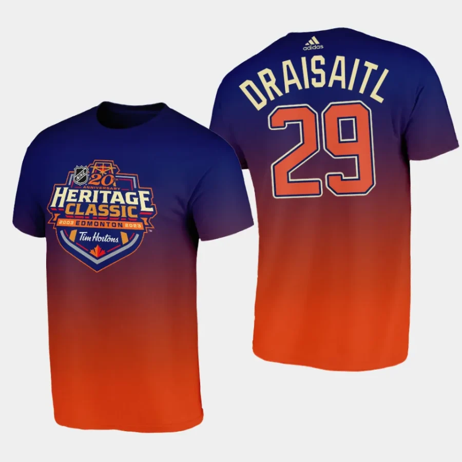 edmonton leon draisaitl blue orange20th anniversary 2003 2023nhl heritage classic t shirt