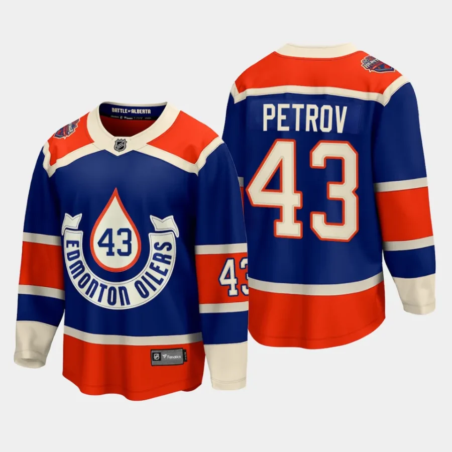 edmonton oilers matvei petrov 2023 nhl heritage classic premier breakaway player jersey royal