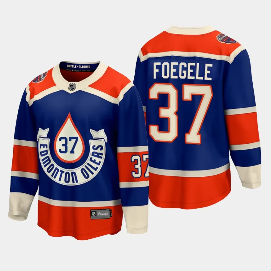 edmonton oilers warren foegele 2023 nhl heritage classic premier breakaway player jersey royal