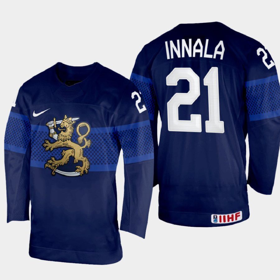 finland hockey jere innala 2022 iihf world championship away jersey navy