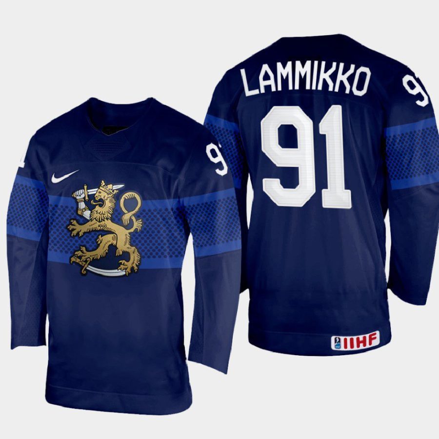 finland hockey juho lammikko 2022 iihf world championship away jersey navy