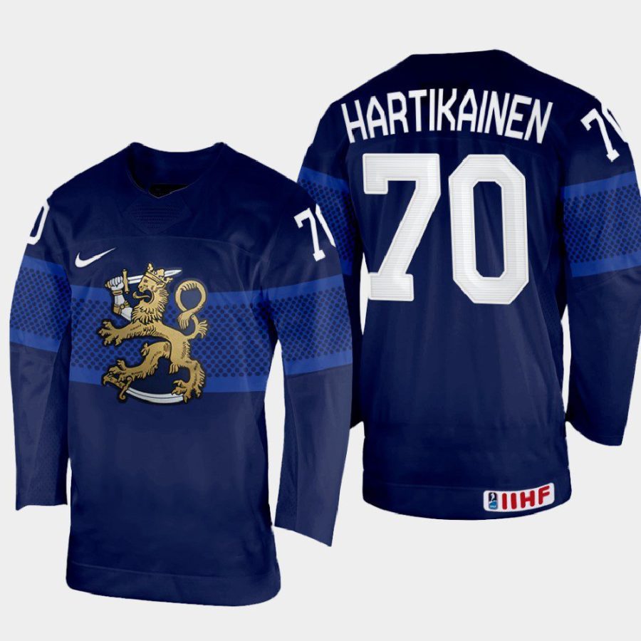 finland hockey teemu hartikainen 2022 iihf world championship away jersey navy