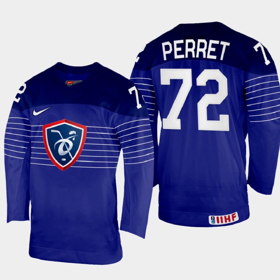 france hockey jordann perret 2022 iihf world championship away jersey navy