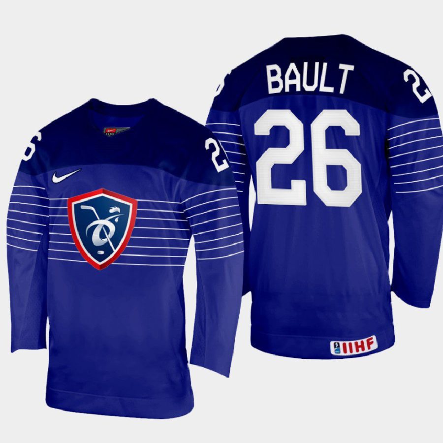 france hockey romain bault 2022 iihf world championship away jersey navy