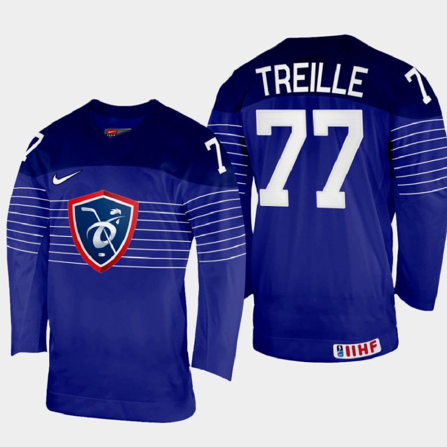 france hockey sacha treille 2022 iihf world championship away jersey navy