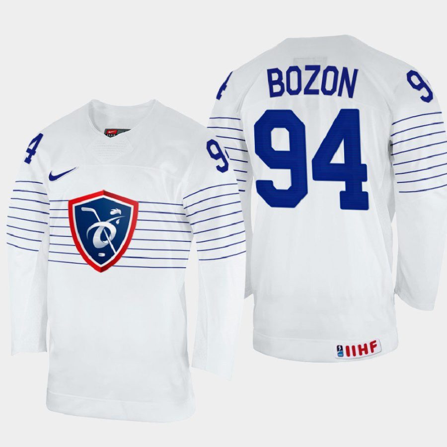 france hockey tim bozon 2022 iihf world championship home jersey white