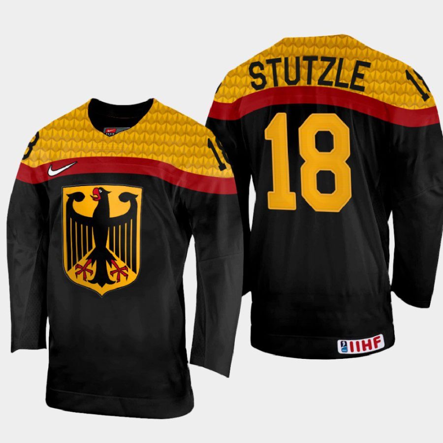 germany hockey tim stutzle 2022 iihf world championship away jersey black