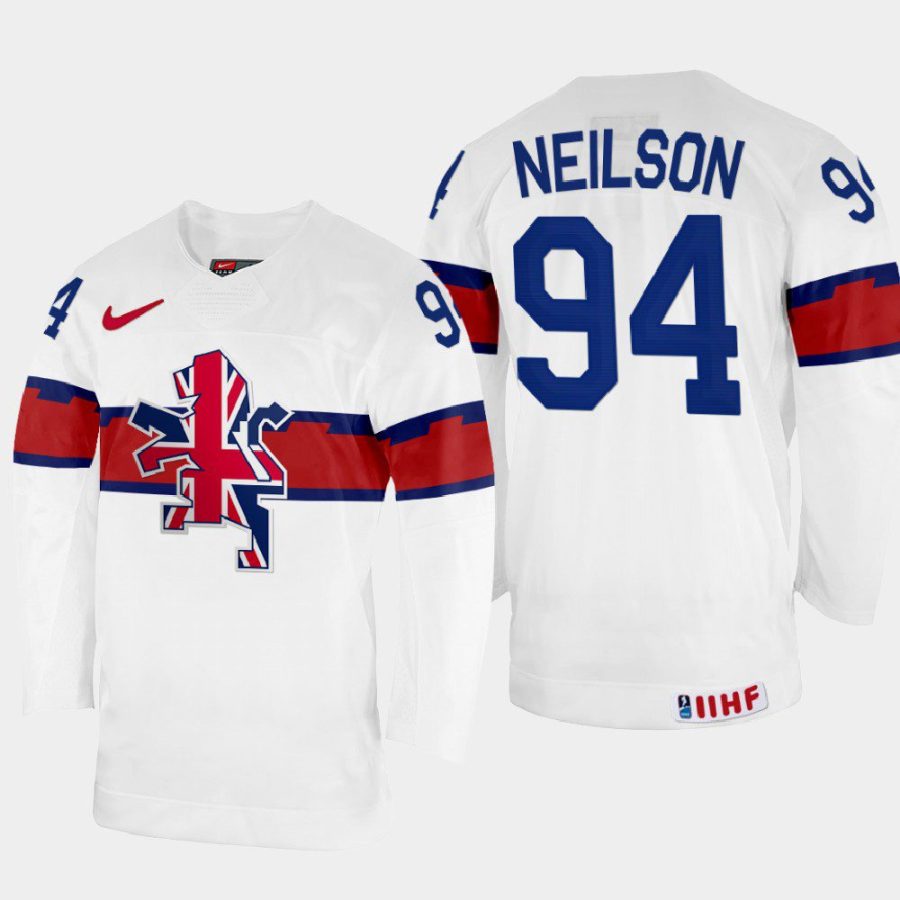 great britain hockey cade neilson 2022 iihf world championship home jersey white