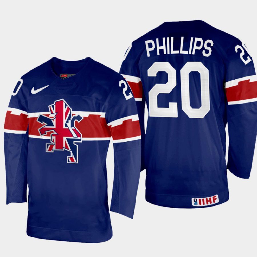 great britain hockey jonathan phillips 2022 iihf world championship away jersey navy