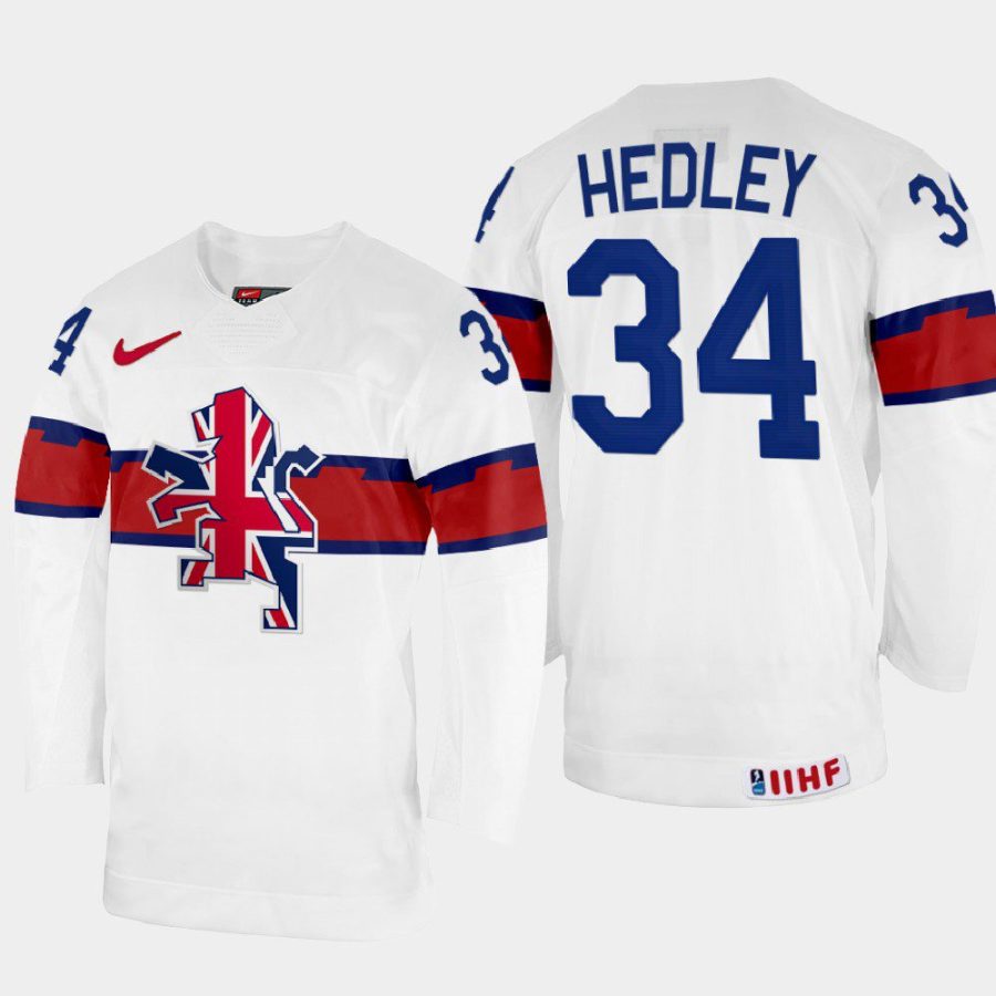 great britain hockey jordan hedley 2022 iihf world championship home jersey white