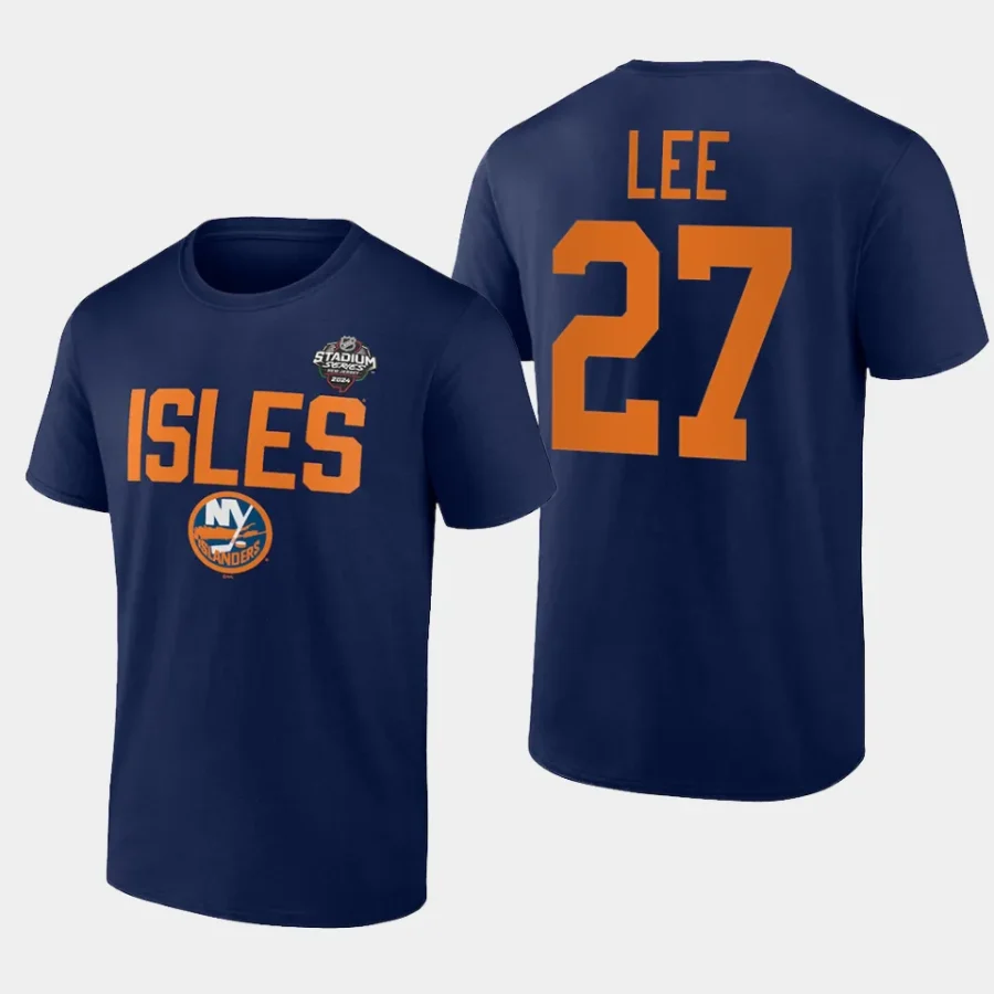 islanders anders lee navy 2024 nhl stadium series logo t shirt