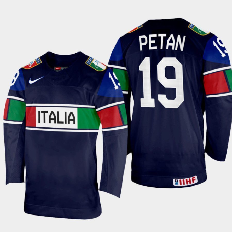 italy hockey alex petan 2022 iihf world championship away jersey navy