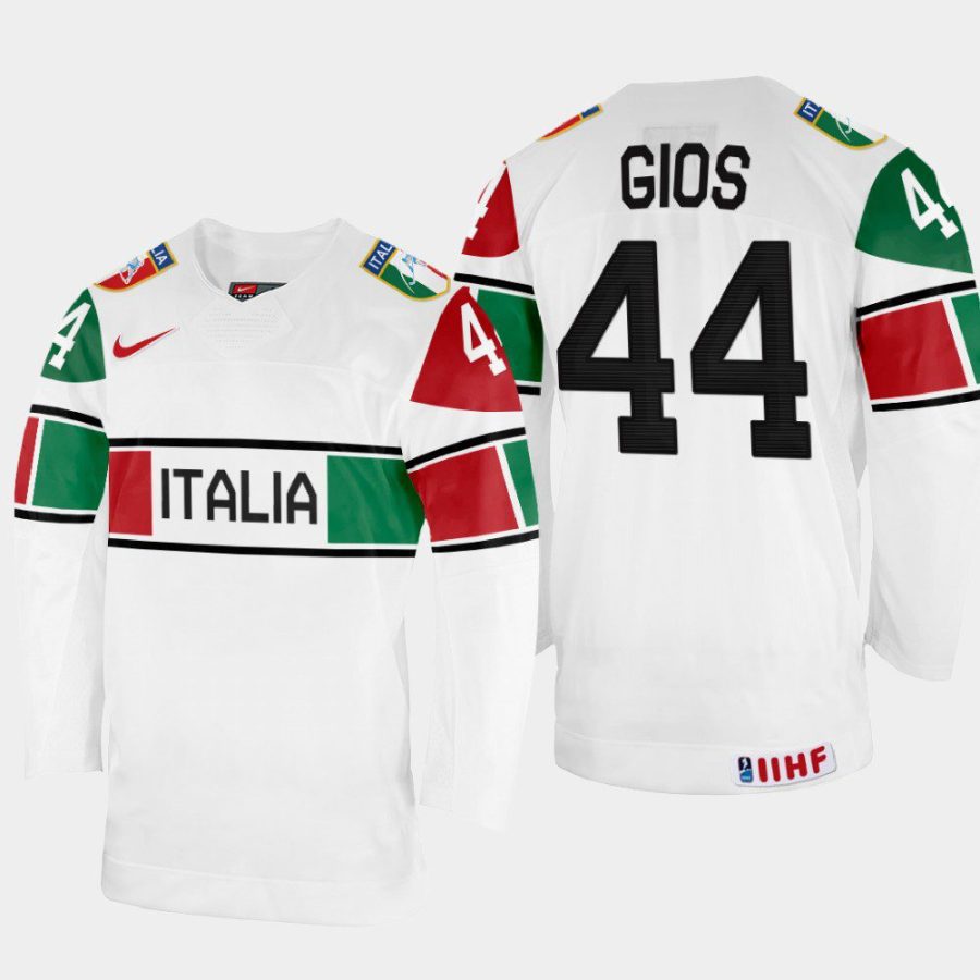 italy hockey gregorio gios 2022 iihf world championship home jersey white