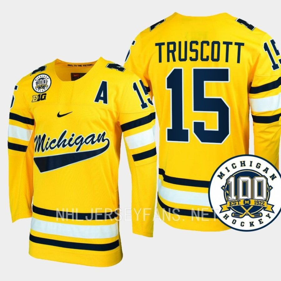 jacob truscott michigan wolverines maize 100th anniversary hockey jersey