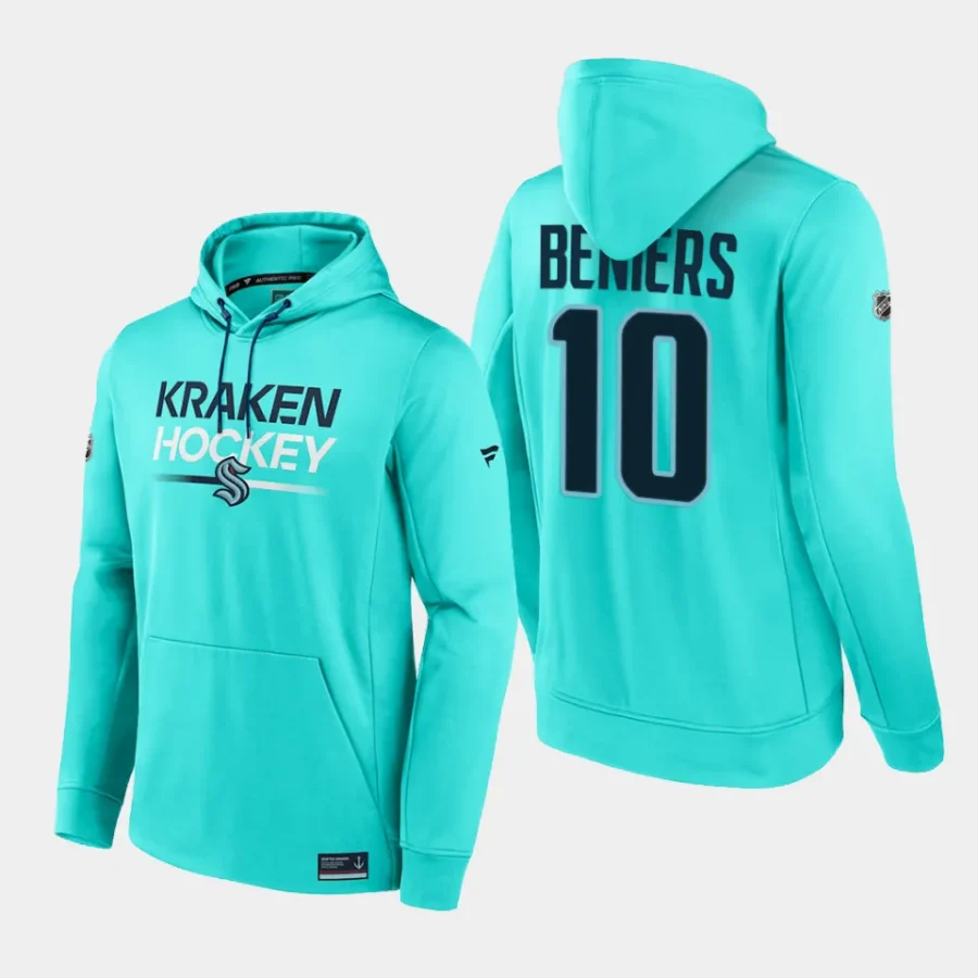 kraken matty beniers blue authentic pro pullover hoodie